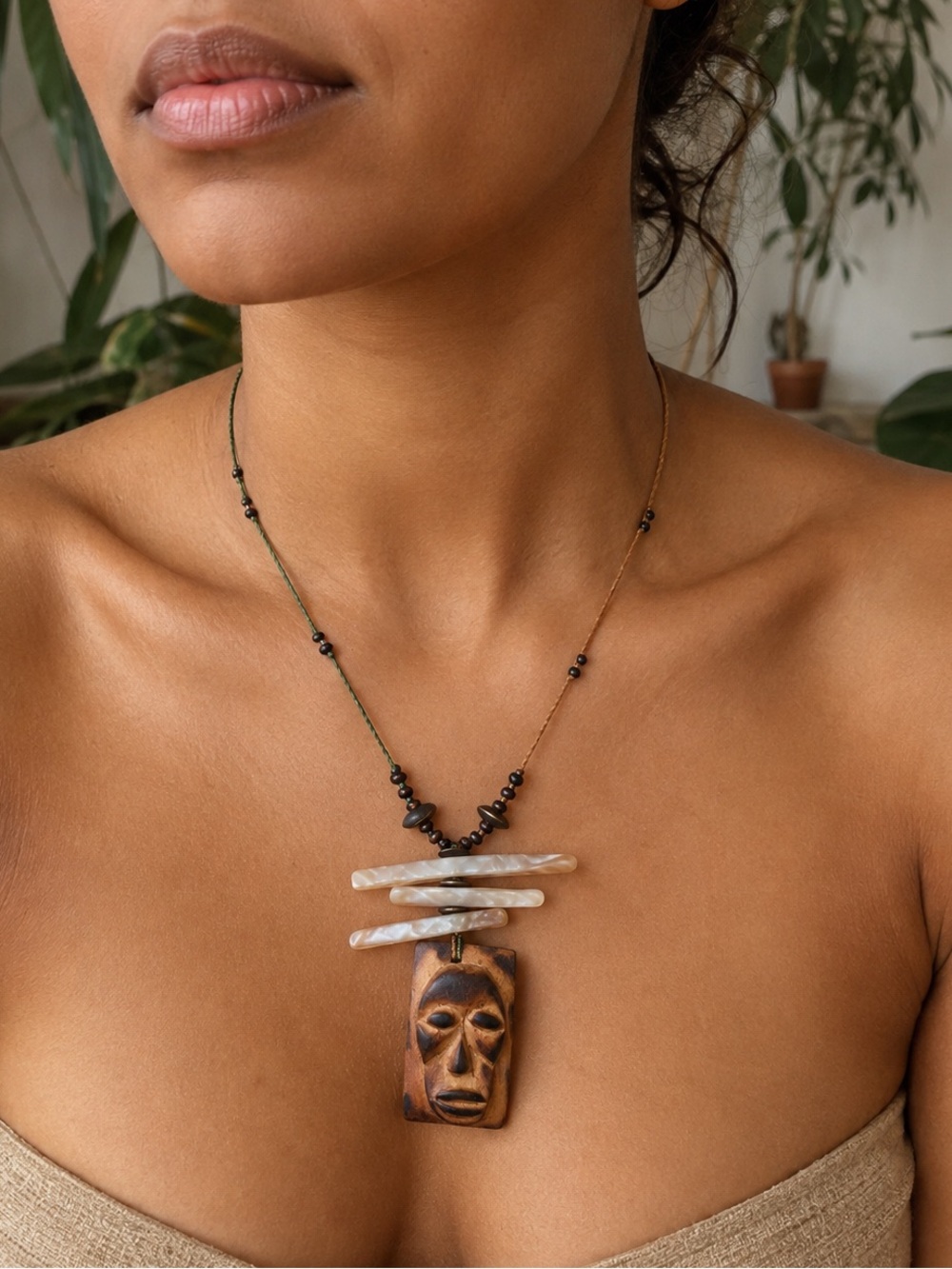 Handmade Abalone Wood Carved Warrior Pendant Protection Necklace. Men/Women